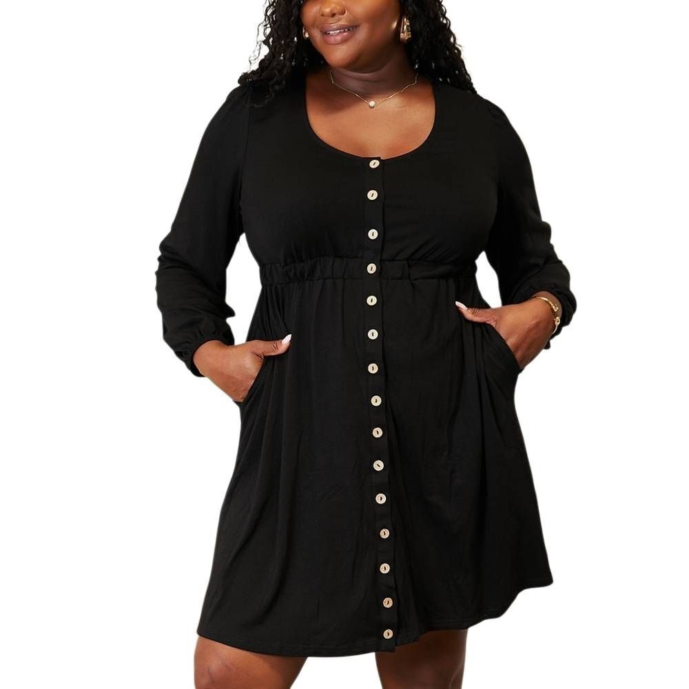 Women's Casual Scoop Neck Empire Waist Long Sleeve Dress w/ Pockets sz Medium